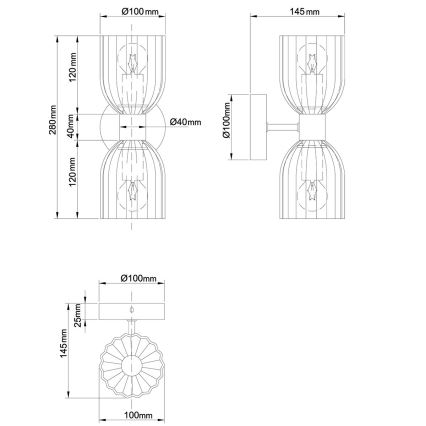 Wandleuchte PIEGA 2xE14/10W/230V Messing/rauchschwarz