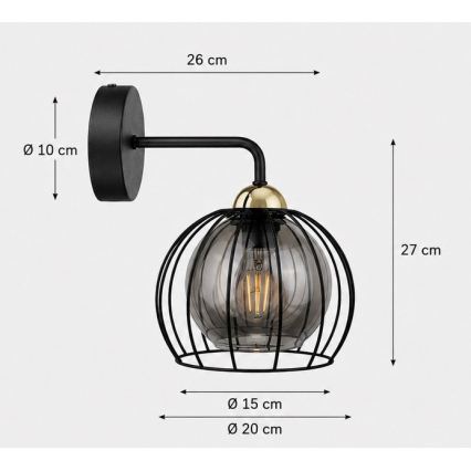 Wandleuchte SOLO BLACK 1xE27/60W/230V schwarz/golden