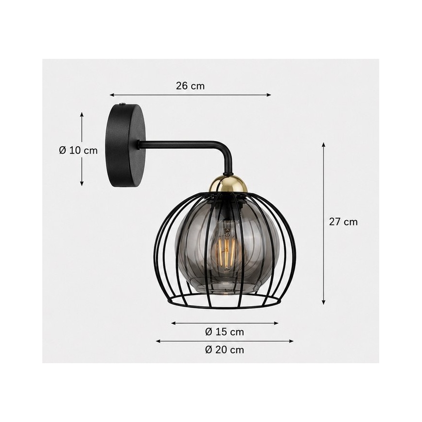 Wandleuchte SOLO BLACK 1xE27/60W/230V schwarz/golden