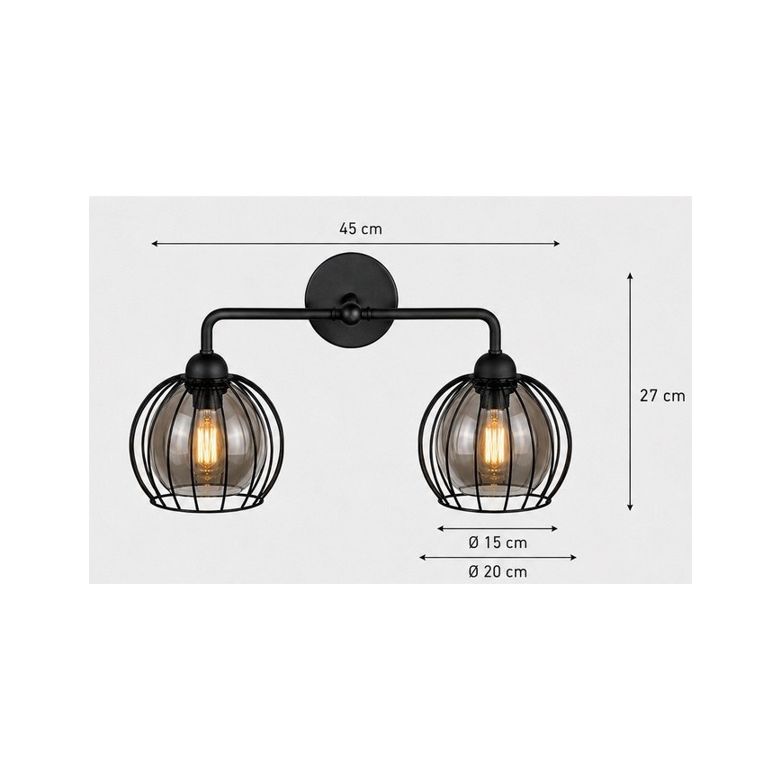 Wandleuchte SOLO BLACK 2xE27/60W/230V