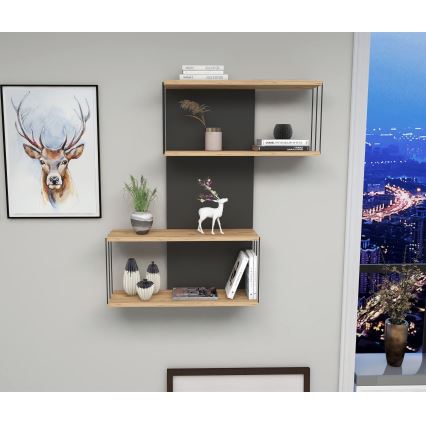 Wandregal DESTAN 65x96x19 cm anthrazit/braun