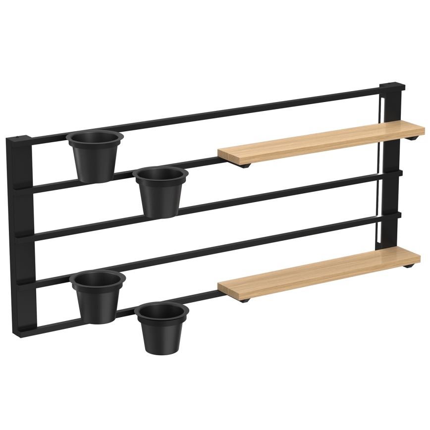 Wandregal mit Blumentöpfen und LED-Beleuchtung SHELF 50x118 cm schwarz/beige/Kiefer
