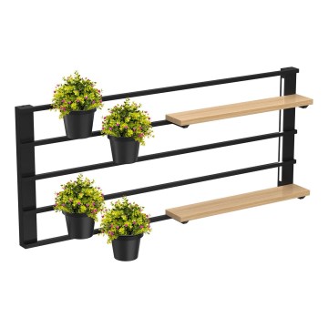 Wandregal mit Blumentöpfen und LED-Beleuchtung SHELF 50x118 cm schwarz/beige/Kiefer