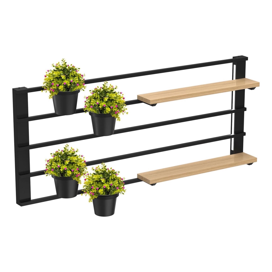 Wandregal mit Blumentöpfen und LED-Beleuchtung SHELF 50x118 cm schwarz/beige/Kiefer