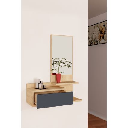 Wandregal mit Spiegel ROZELLA 90x60 cm beige/anthrazit