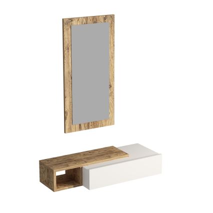Wandregal + Wandspiegel VIEN weiß/Kiefer atlantisch
