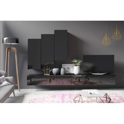 Wandschrank PAVO 117x45 cm glänzend schwarz/matt schwarz