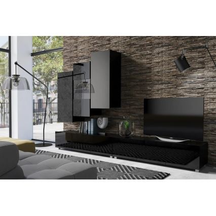 Wandschrank PAVO 117x45 cm glänzend schwarz/matt schwarz