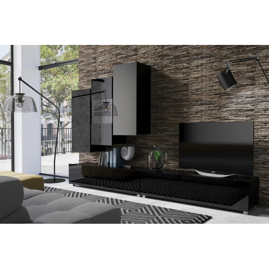 Wandschrank PAVO 117x45 cm glänzend schwarz/matt schwarz