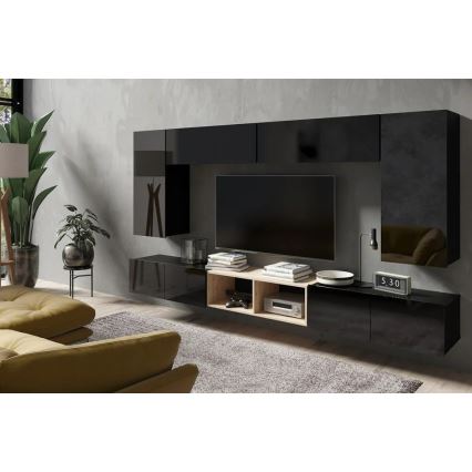 Wandschrank PAVO 117x45 cm glänzend schwarz/matt schwarz