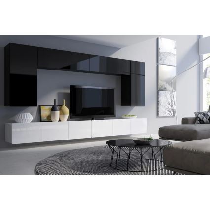 Wandschrank PAVO 117x45 cm glänzend schwarz/matt schwarz