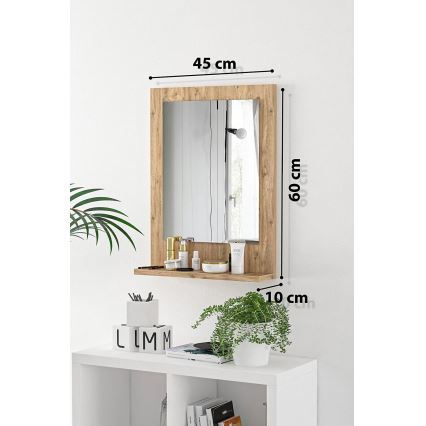 Wandspiegel mit Ablage 60x45 cm Kiefer atlantisch