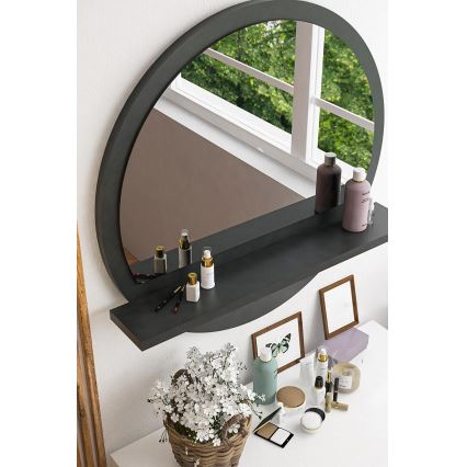 Wandspiegel mit Ablage d 60 cm anthrazit