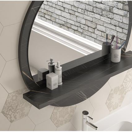Wandspiegel mit Ablage d 60 cm schwarz