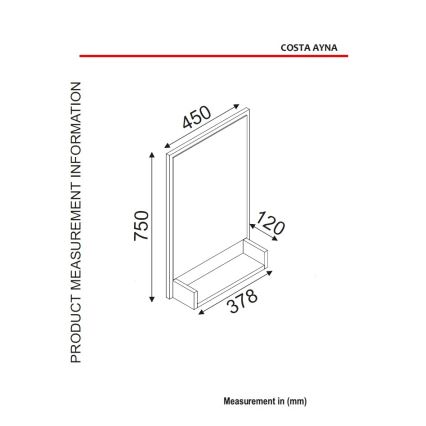 Wandspiegel mit einer Ablage COSTA 75x45 cm schwarz