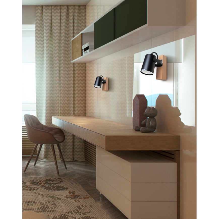 Wandstrahler 1xGU10/50W/230V Buche/schwarz