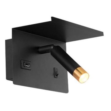Wandstrahler mit Ablage und USB-Ladevorrichtung 1xG9/35W/230V schwarz/golden