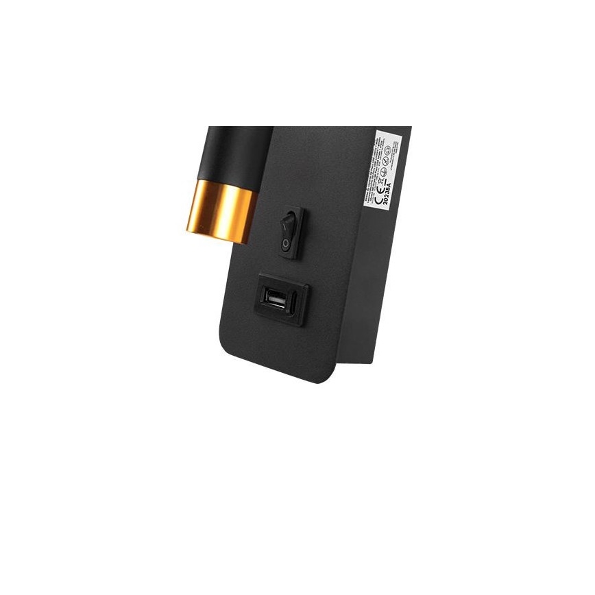 Wandstrahler mit USB-Ladegerät 1xG9/35W/230V schwarz/golden