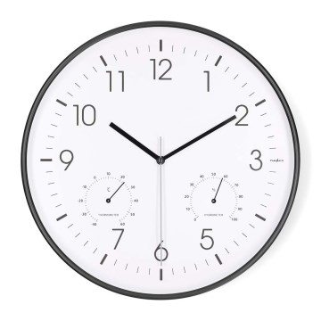 Wanduhr mit Thermometer und Hygrometer, Durchmesser 30,5 cm, 1xAA, schwarz