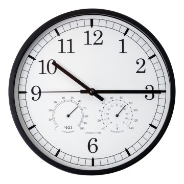 Wanduhr mit Thermometer und Hygrometer, Ø 30 cm, 1xAA, schwarz/weiß