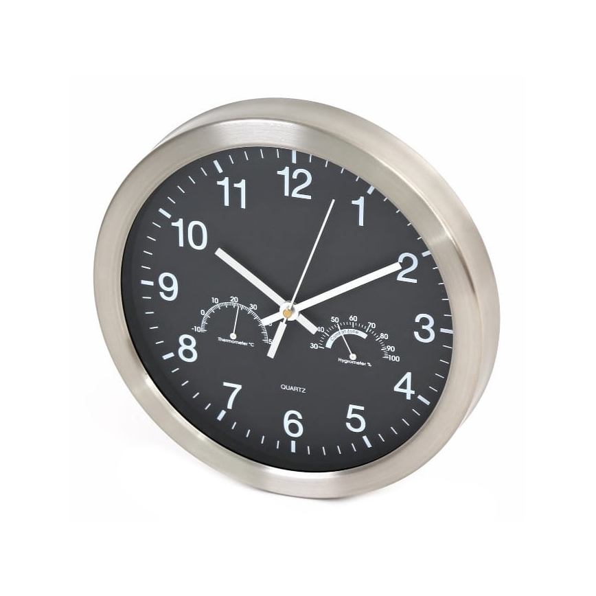 Wanduhr mit Thermometer und Luftfeuchtigkeitsmesser 1xAA schwarz