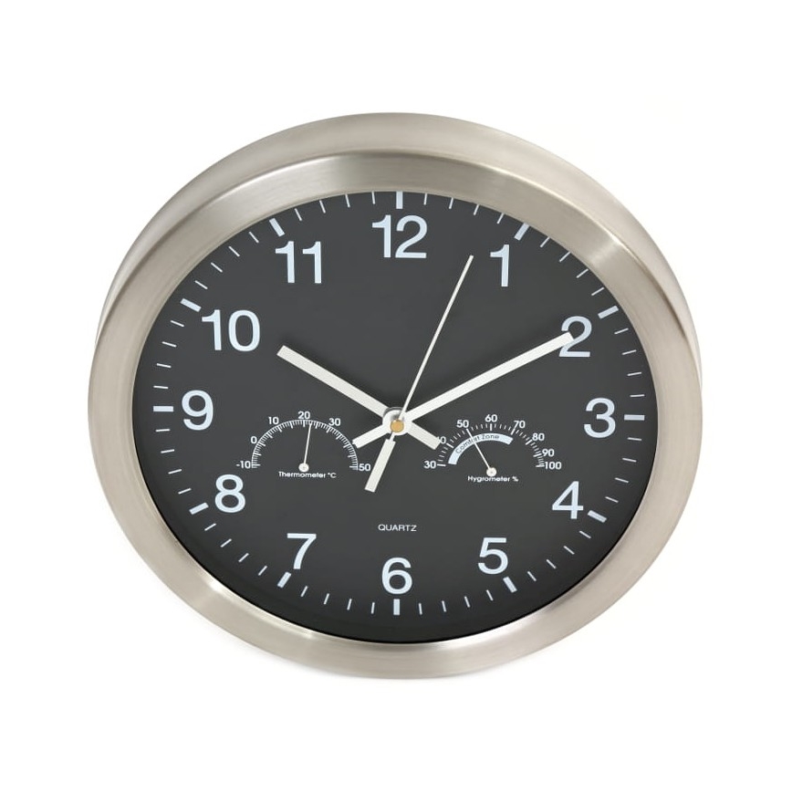 Wanduhr mit Thermometer und Luftfeuchtigkeitsmesser 1xAA schwarz