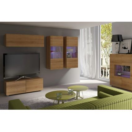 Wandhängeschrank mit LED-Beleuchtung PAVO 117x45 cm in Gold-Eiche