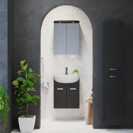 Badezimmerschrank mit Waschbecken ASTRID + LED-Spiegelschrank 4xLED/4,3W/230V IP44 schwarz