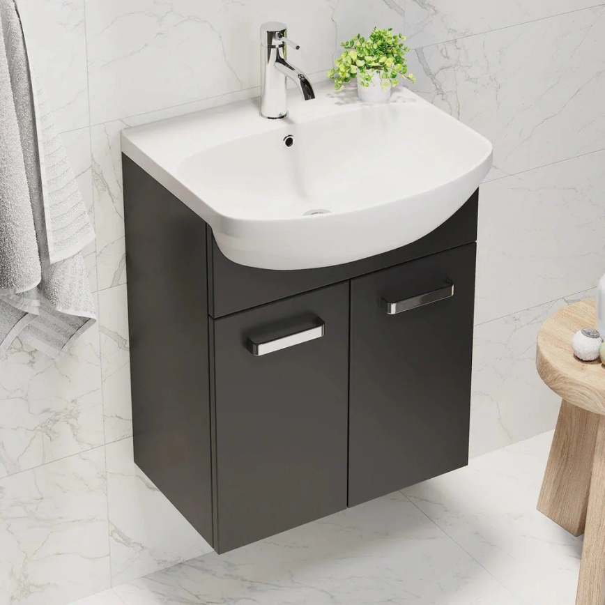 Badezimmerschrank mit Waschbecken ASTRID + LED-Spiegelschrank 4xLED/4,3W/230V IP44 schwarz