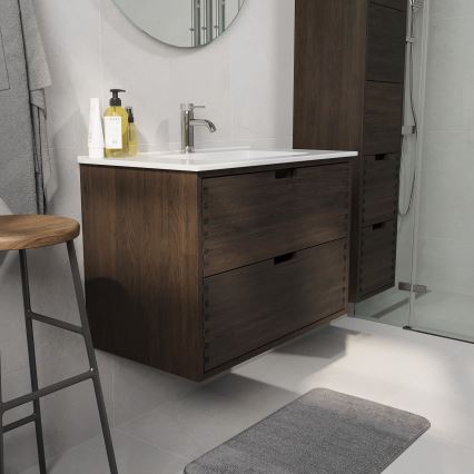 Waschbeckenunterschrank GRIBSKOV 80 cm, Braun/Eiche/Weiß
