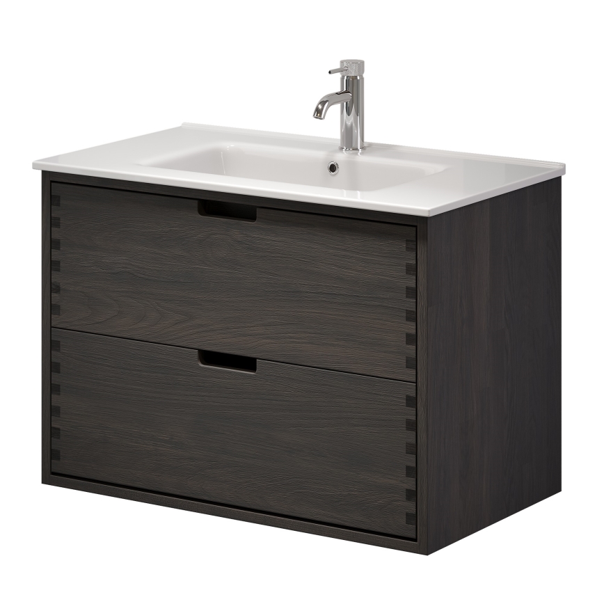 Waschbeckenunterschrank GRIBSKOV 80 cm, Braun/Eiche/Weiß