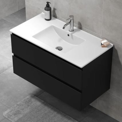 Waschbeckenunterschrank HENRY mit Waschtisch, 91 cm, schwarz
