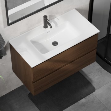 Waschbeckenunterschrank KENWOOD 91 cm Nussbaum/Weiß