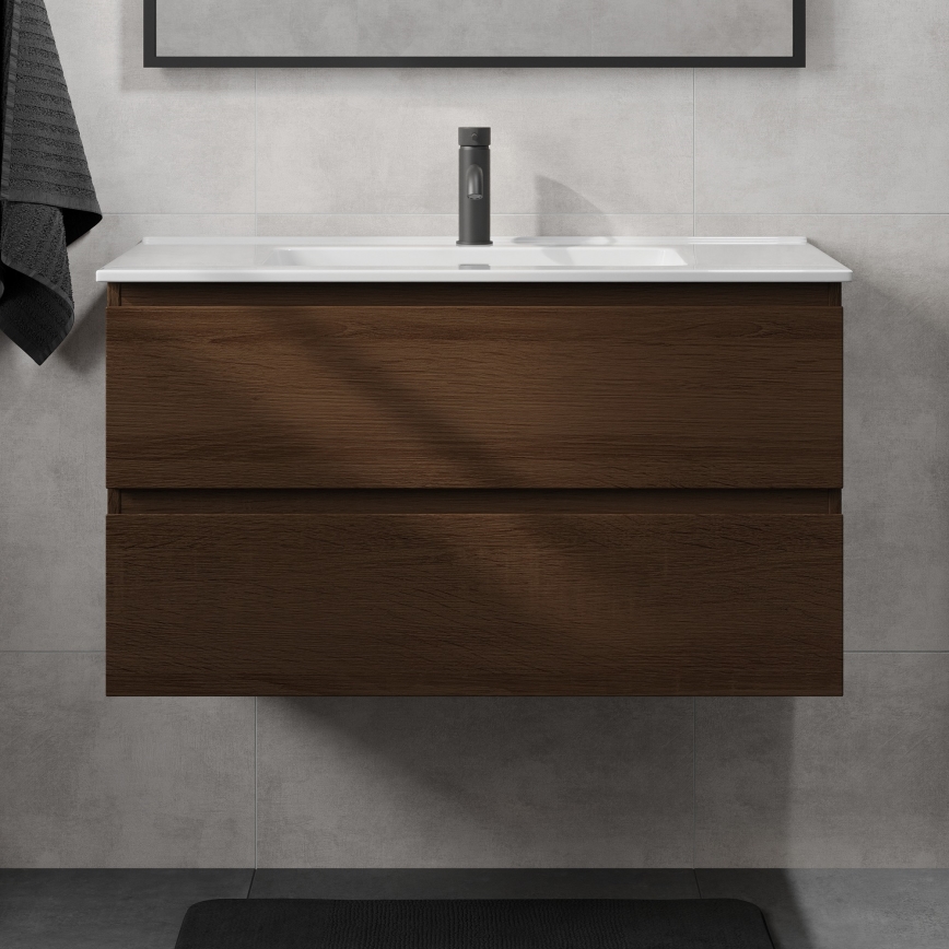 Waschbeckenunterschrank KENWOOD 91 cm Nussbaum/Weiß