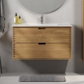 Waschbeckenunterschrank mit Waschbecken GRIBSKOV 100 cm Beige/Eiche/Weiß