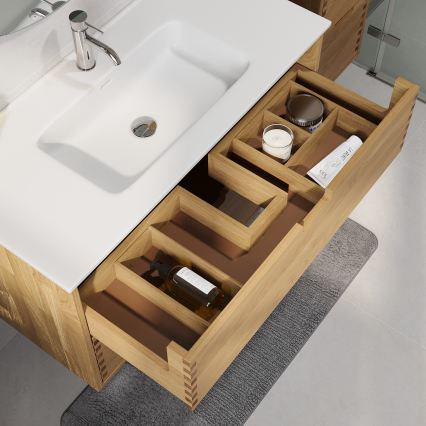 Waschbeckenunterschrank mit Waschbecken GRIBSKOV 100 cm Beige/Eiche/Weiß