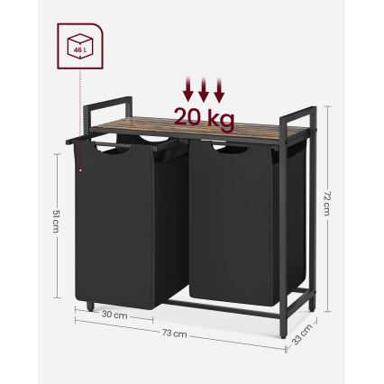 Wäschekorb REX, 73 x 72 x 33 cm, Braun/Schwarz