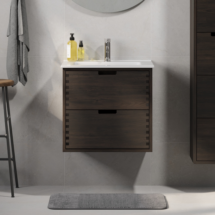 Waschtischunterschrank für Waschbecken GRIBSKOV 60 cm, Braun/Eiche