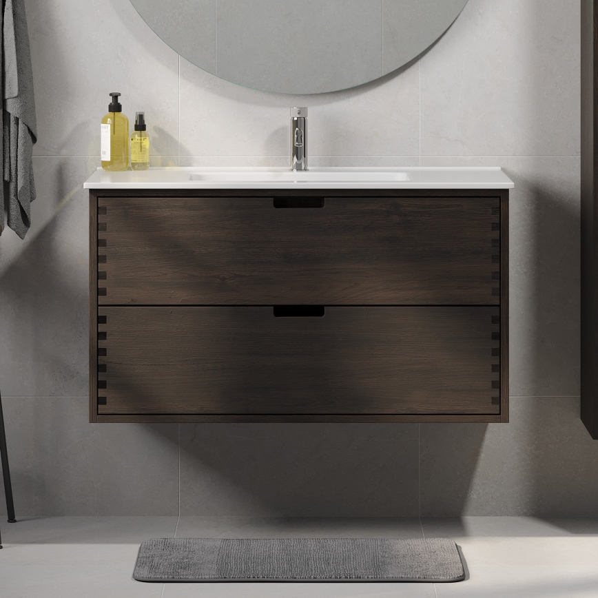 Waschtischunterschrank GRIBSKOV 100 cm Braun/Eiche