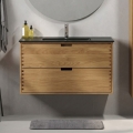 Waschtischunterschrank GRIBSKOV 100 cm mit Waschbecken – Beige/Eiche/Schwarz