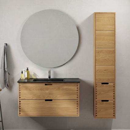 Waschtischunterschrank GRIBSKOV 100 cm mit Waschbecken – Beige/Eiche/Schwarz