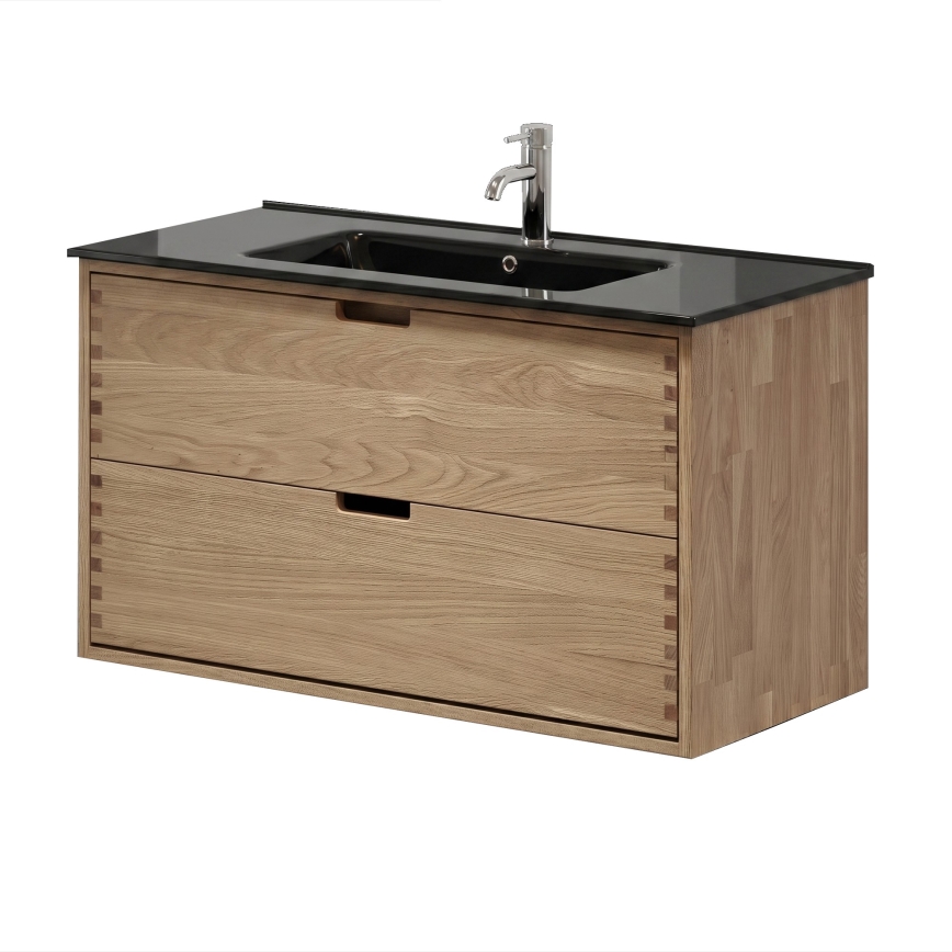Waschtischunterschrank GRIBSKOV 100 cm mit Waschbecken – Beige/Eiche/Schwarz