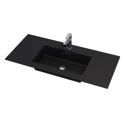 Waschtischunterschrank GRIBSKOV 100 cm mit Waschbecken – Beige/Eiche/Schwarz
