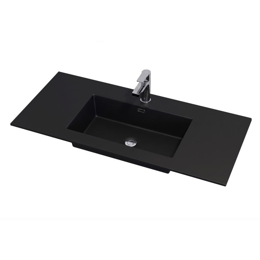 Waschtischunterschrank GRIBSKOV 100 cm mit Waschbecken – Beige/Eiche/Schwarz
