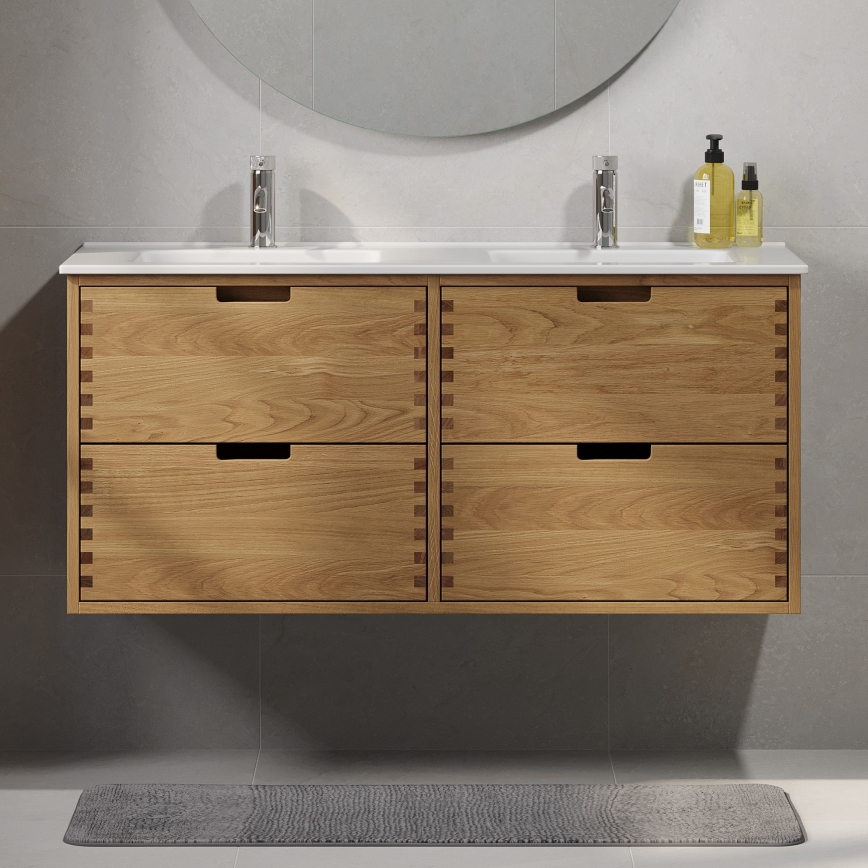 Waschtischunterschrank GRIBSKOV 120 cm, Beige/Eiche