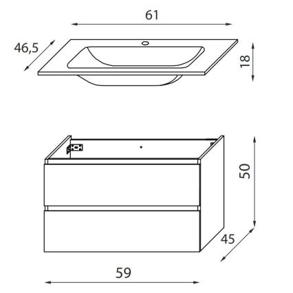 Waschtischunterschrank HENRY mit Waschbecken, 61 cm, weiß