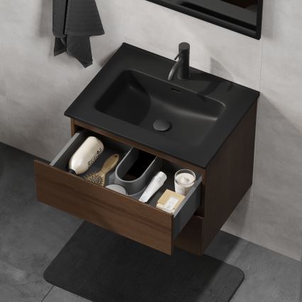 Waschtischunterschrank mit Waschbecken CONOR 61 cm Nussbaum/Schwarz