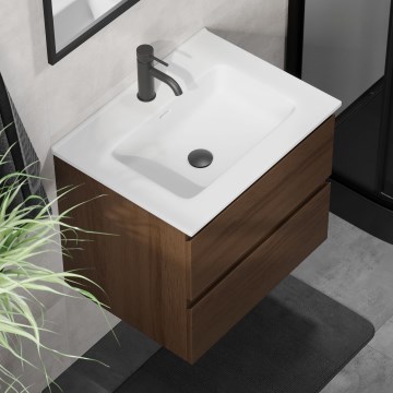 Waschtischunterschrank mit Waschbecken CONOR 61 cm Nussbaum/Weiß