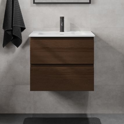 Waschtischunterschrank mit Waschbecken CONOR 61 cm Nussbaum/Weiß