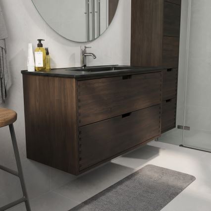 Waschtischunterschrank mit Waschbecken GRIBSKOV 100 cm, Braun/Eiche/Schwarz